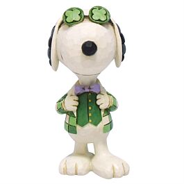 JIM SHORE HEARTWOOD CREEK 6017868 Mini Snoopy in Plaid w/ Shamrock