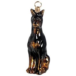 Joy To The World Doberman Blown Glass Ornament