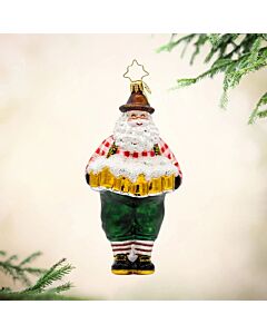 Jolly Ale Santa ornament featuring Santa cheerfully holding multiple beer steins, embracing festive holiday fun. This playful decoration combines classic holiday charm with a spirited, celebratory twist for the tree.
