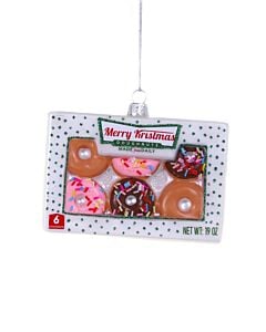 Merry Christmas Doughnuts ornament features a festive box of colorful donuts with a playful holiday design inspired by sweet treats. This Cody Foster & Co collectible adds delicious whimsy, cheerful charm, and a fun bakery-inspired touch to Christmas déco
