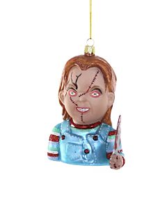 Creepy Doll ornament features a mischievous vintage-style doll design with spooky details and a sinister accessory for Halloween-inspired holiday décor. This Cody Foster & Co collectible adds playful fright, dark humor, and whimsical charm to any ornament