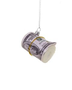 Roll of Cash ornament features a whimsical stack of rolled bills designed with playful detail and holiday humor. This Cody Foster & Co collectible adds a fun conversation piece, unique personality, and novelty charm to any Christmas tree.