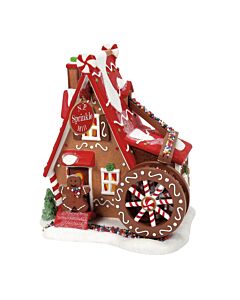 The "North Pole Sprinkle Mill" is a delightful, illuminated village building featuring a whimsical sprinkle mill that adds charm to any North Pole setup. With its rotating feature and warm glow, it’s perfect for enhancing the festive atmosphere of your ho