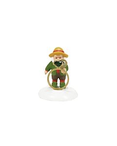 A charming North Pole scene featuring an elf jeweler with a brilliant emerald, carefully keeping a surprise gift hidden from Mrs. Claus.