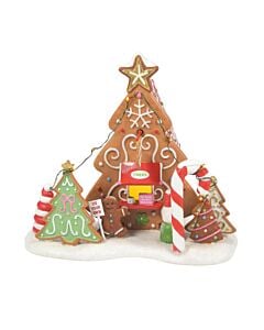 A festive North Pole scene featuring a cheerful cookie tree lot where elves and villagers decorate edible Christmas trees in a sweet twist on holiday tradition.