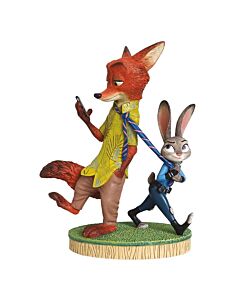 Nick Wilde and Judy Hopps stand side by side in this Disney Showcase figurine, honoring the 10th anniversary of Zootopia. With detailed craftsmanship, it captures the clever fox and determined rabbit ready to take on their next big case.