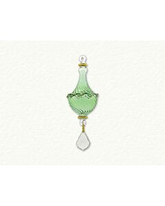 Charming small-size green swirl skirt glass ornament adorned with a crystal, masterfully handcrafted by skilled Egyptian glass artists. Each piece showcases meticulous techniques, including mouth-blowing, engraving, and the application of 24-karat gold tr