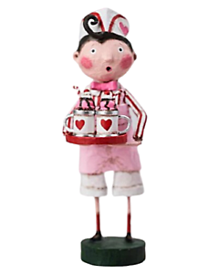 The ESC and Co. Scoops of Love figurine by Lori C. Mitchell features a cheerful boy carrying a tray of sweet treats in mugs. This playful collectible captures the warmth and joy of sharing delightful moments.