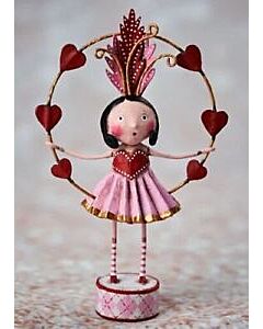 The ESC and Co. Juggling Hearts figurine by Lori C. Mitchell features a joyful girl skillfully juggling bright, playful hearts. This whimsical piece captures the fun and charm of love and celebration in a delightful display.
