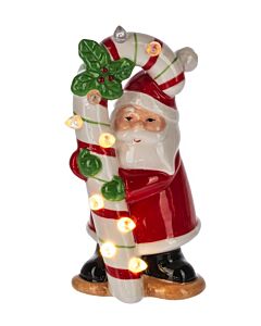 Lighted Santa with Candy Cane Figurine