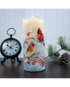 Winter Cardinals Fiber Optic Candle
