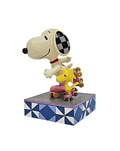 Peanuts pals Snoopy and Woodstock share endless laughs and loops at the skating rink in this whimsical figurine