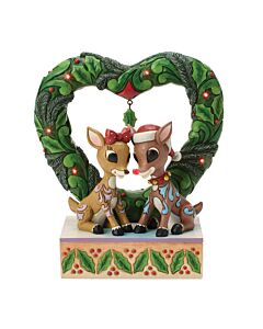 Lighted Rudolph and Clarice Heart Wreath Diorama