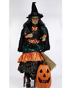 Sitting Witch with Lighted Pumpkin, 6 Foot