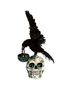 Watchful Crow with Tea Light Lantern