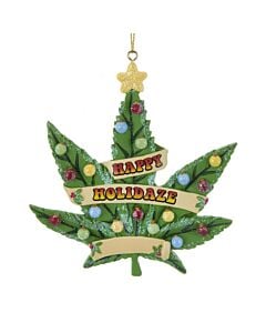 "Happy Holidaze" Cannabis Leaf Ornament