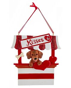Brown Dachshund in Kissing Booth Ornament