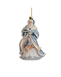 Bellissimo Elegant Glass Santa with Tree and Scene Ornament