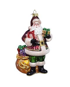 Bellissimo Elegant Glass Santa with Gifts Ornament