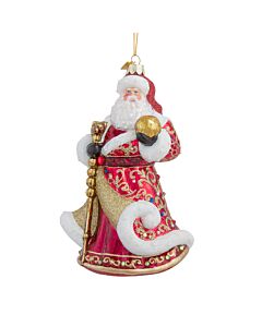 Bellissimo Elegant Glass Red and Gold Santa Ornament