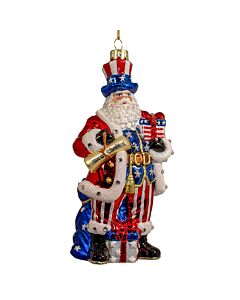 Bellissimo Elegant Glass Patriotic Santa Ornament