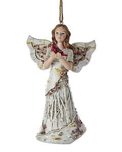 Brunette Birch Berries Holding Cardinal Ornament