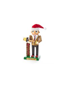 Mr. Parker nutcracker figurine beams with pride while clutching his beloved leg lamp trophy, sporting a festive Santa hat as the infamous "FRAGILE" shipping box sits faithfully by his side. This whimsical holiday decoration captures the iconic movie momen