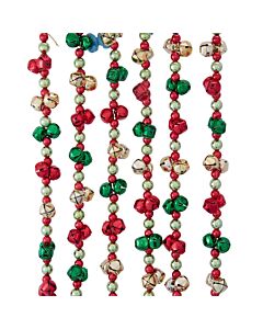 Red, Green and Gold Beads with Bells Garland