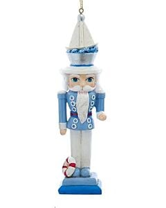 This Hollywood Nutcracker ornament wears a playful sailboat hat, capturing a whimsical nautical holiday spirit. Its charming design brings a joyful and festive touch to any Christmas tree or décor.