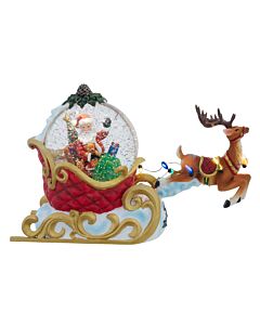 Lighted Santa on Sleigh with Deer Snow Globe