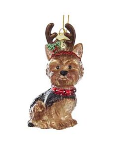 Yorkshire w/ Antlers Glass Ornament