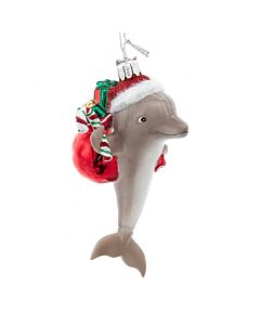 Noble Gems Dolphin with Santa Hat and Gifts Ornament