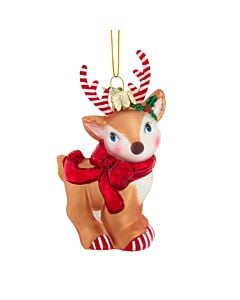Noble Gems Reindeer with Shiny Bow and Candy Cane Antlers Ornament