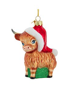 Noble Gems Highland Cow with Santa Hat Ornament