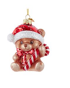 Noble Gems Teddy Bear with Santa Hat Ornament