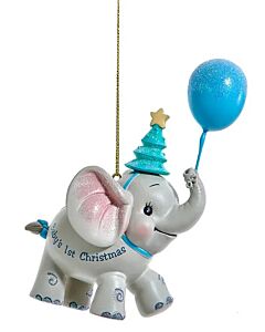 "Baby's 1st Christmas" Elephant with Blue Balloon Ornament
