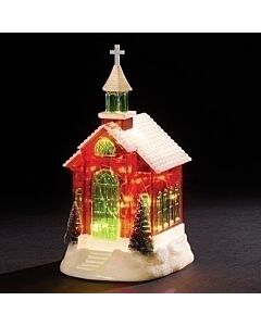LED Red Church W/Green Accents