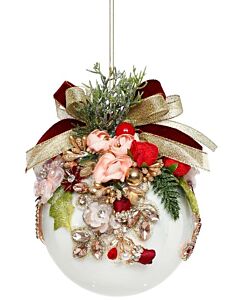 5" Floral Jeweled Ball Ornament, White