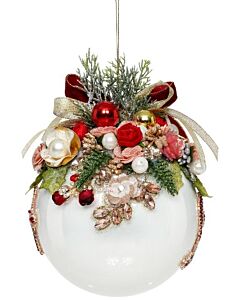 6" Floral Jeweled Ornament, White