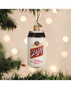 Schlitz Beer Can ornament designed as a miniature replica of the iconic vintage beer can, complete with classic branding. This festive piece brings nostalgic charm and a playful, beer-themed touch to holiday décor.