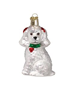 White Poodle Glass Ornament