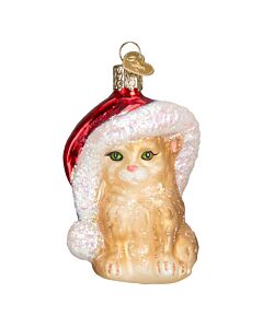 Santa's Kitten Glass Ornament