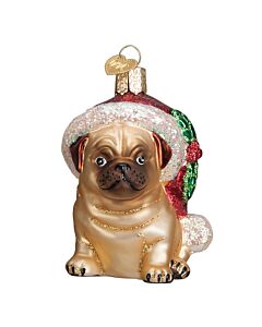 Holly Hat Pug Ornament