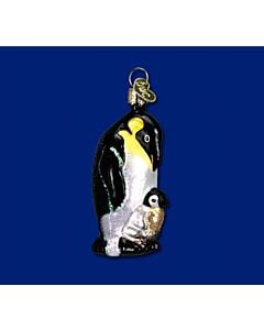 Emperor Penguin with Chick Glass Ornament