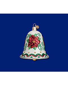 Poinsettia Bell Glass Ornament