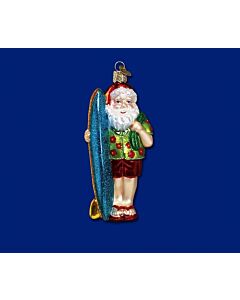 Surfer Santa Glass Ornament