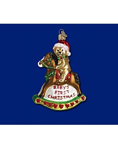 Rocking Horse Teddy Glass Ornament