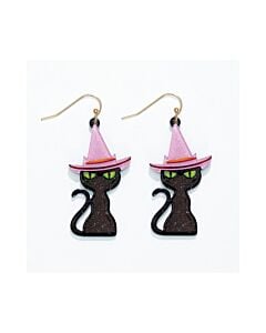 Purple Hat Cat Earrings