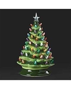 Lighted Vintage Green Tree with Colored Bulbs, Large
