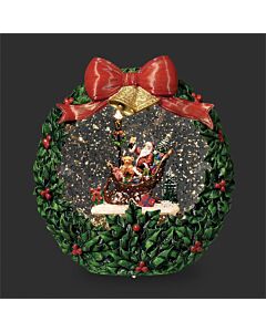 Lighted Swirl Wreath with Santa in Sleigh